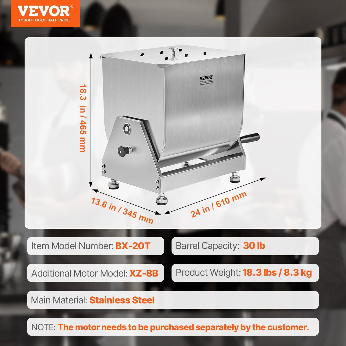 Manual Meat Mixer, 30L Tilt Tank Meat Processing Equipment(Mixing Max 30LBS for Meat), Stainless Steel Meat V952-SYRLJBJKQXK2VX73T001V0