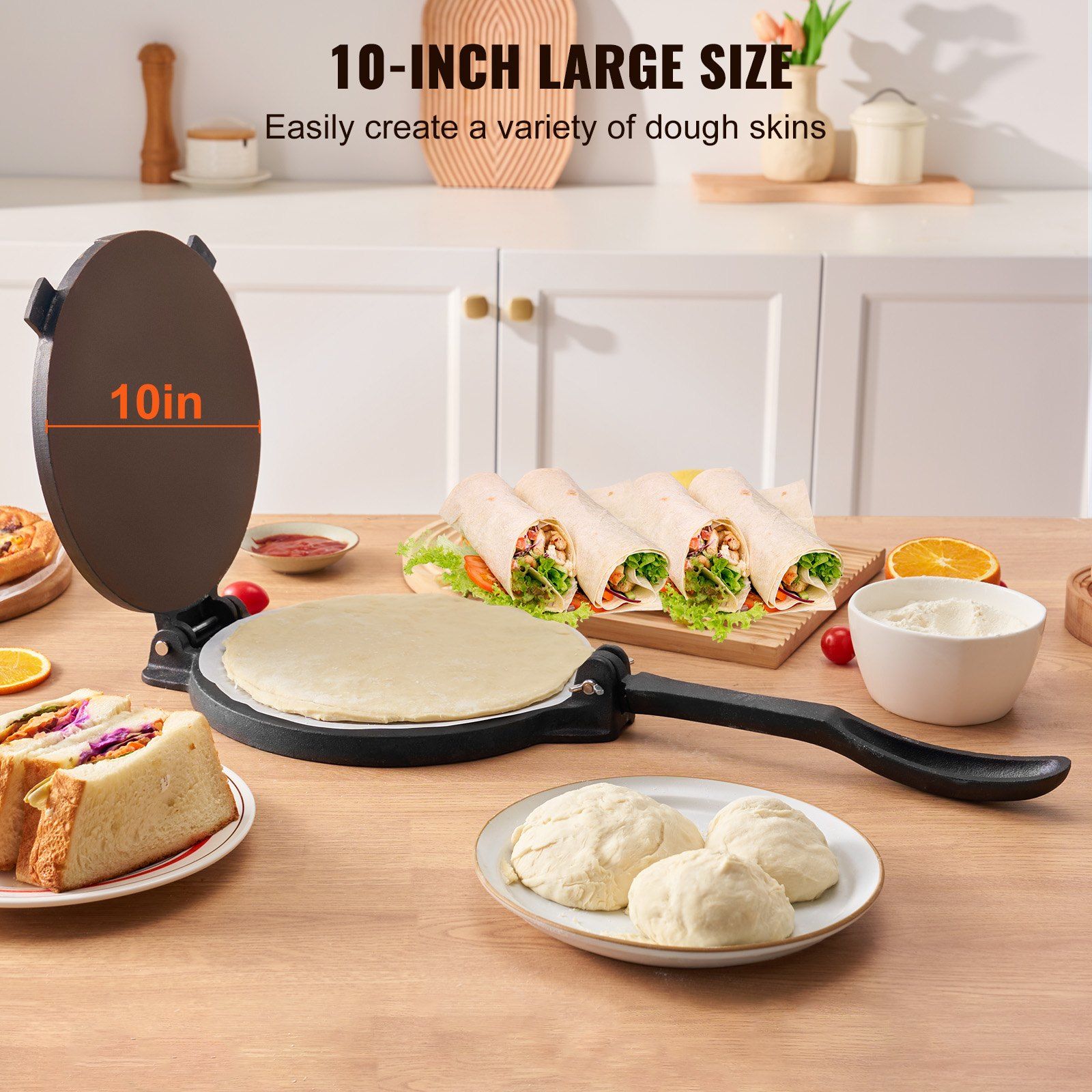 Tortilla Press, 250mm Tortilla and Roti Maker, Cast Iron Heavy Duty Tortilladora Press, Pre-Seasoned V952-SYSBBY10YCZTXI1RSV0