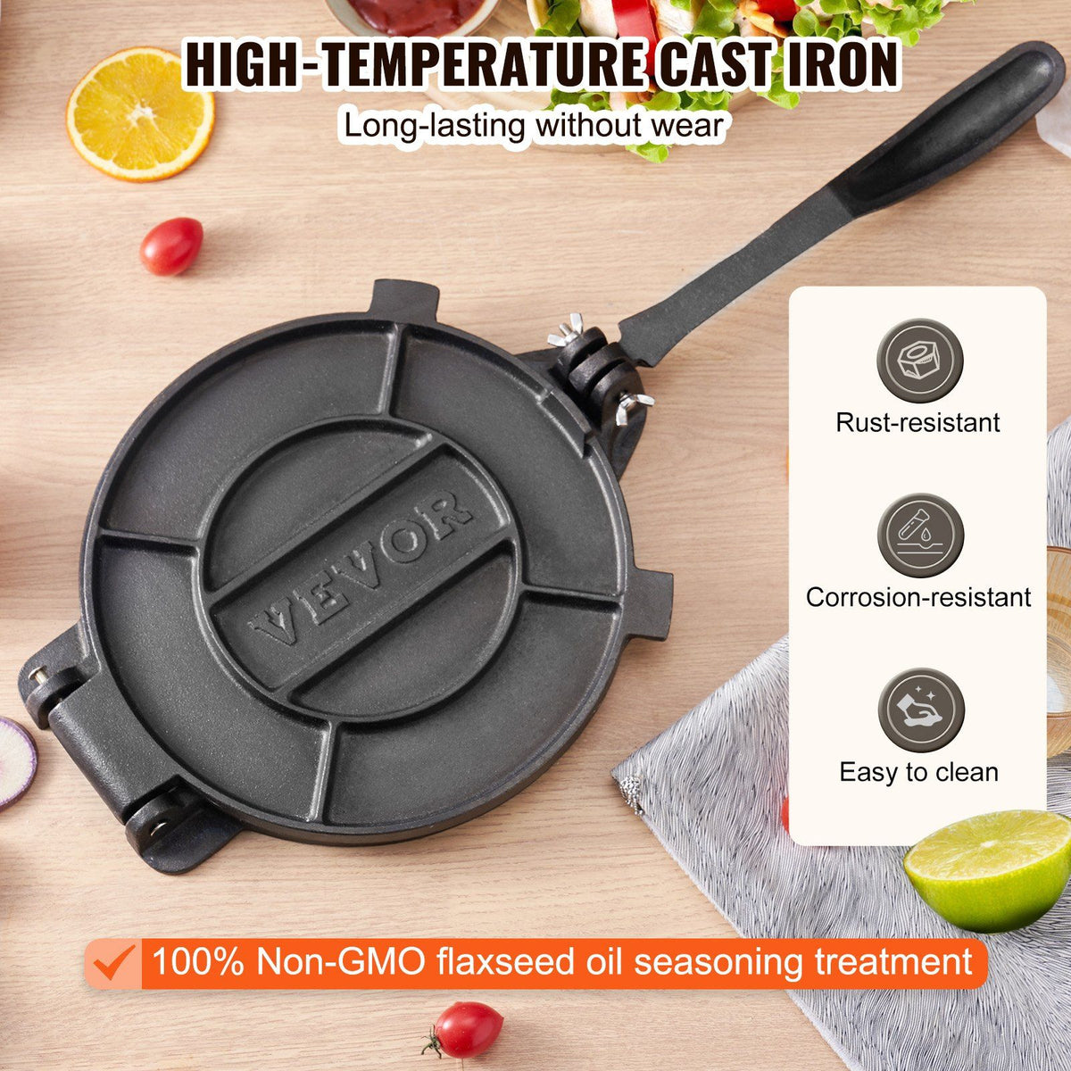 Tortilla Press, 250mm Tortilla and Roti Maker, Cast Iron Heavy Duty Tortilladora Press, Pre-Seasoned V952-SYSBBY10YCZTXI1RSV0