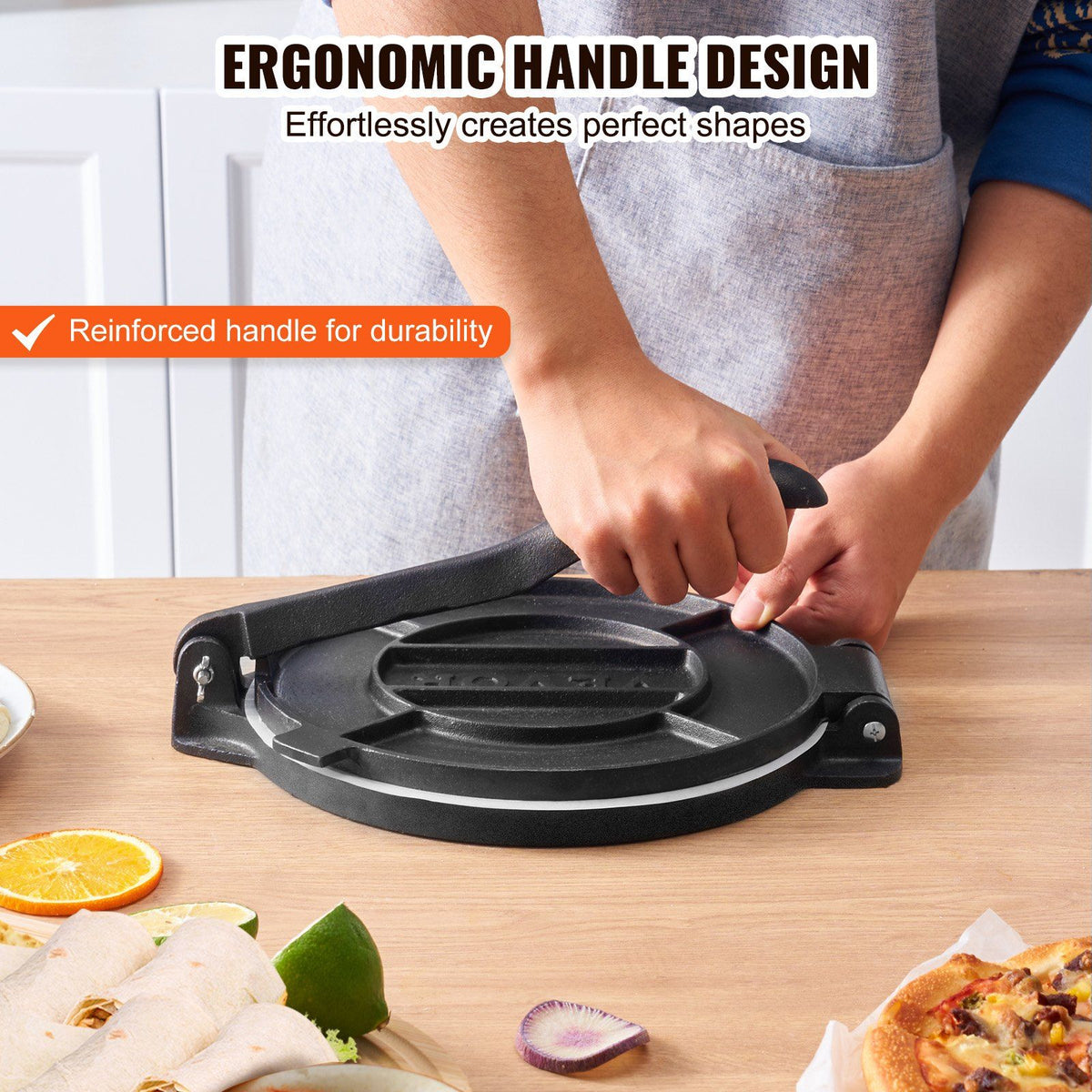 Tortilla Press, 250mm Tortilla and Roti Maker, Cast Iron Heavy Duty Tortilladora Press, Pre-Seasoned V952-SYSBBY10YCZTXI1RSV0