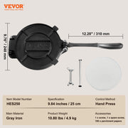Tortilla Press, 250mm Tortilla and Roti Maker, Cast Iron Heavy Duty Tortilladora Press, Pre-Seasoned V952-SYSBBY10YCZTXI1RSV0