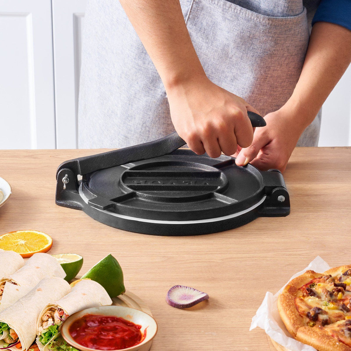 Tortilla Press, 250mm Tortilla and Roti Maker, Cast Iron Heavy Duty Tortilladora Press, Pre-Seasoned V952-SYSBBY10YCZTXI1RSV0