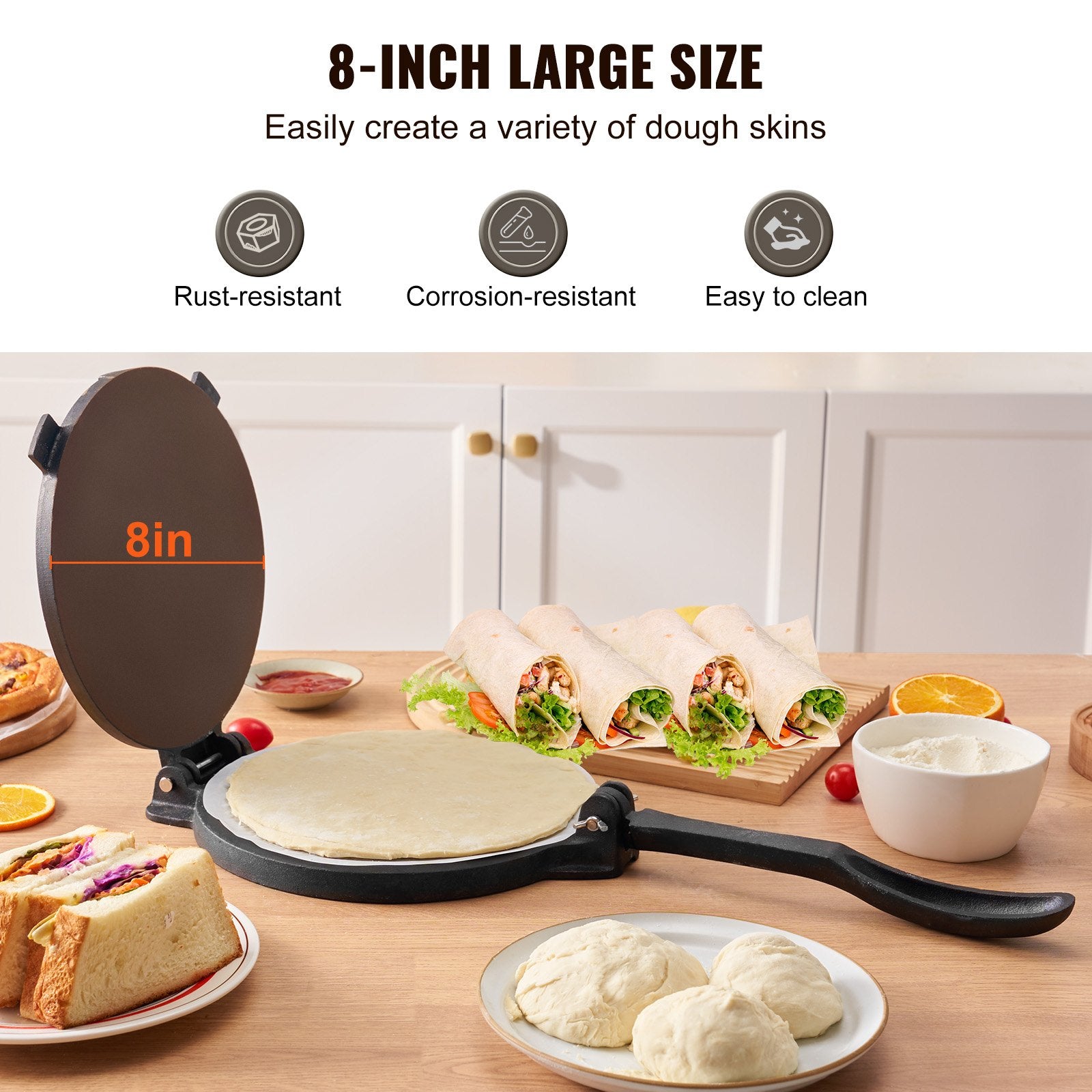 Tortilla Press, 8 Inch Tortilla and Roti Maker, Cast Iron Heavy Duty Tortilladora Press, Pre-Seasoned V952-SYSBBY8YCZT0DX21YV0