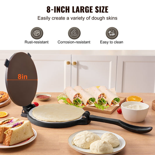 Tortilla Press, 8 Inch Tortilla and Roti Maker, Cast Iron Heavy Duty Tortilladora Press, Pre-Seasoned V952-SYSBBY8YCZT0DX21YV0