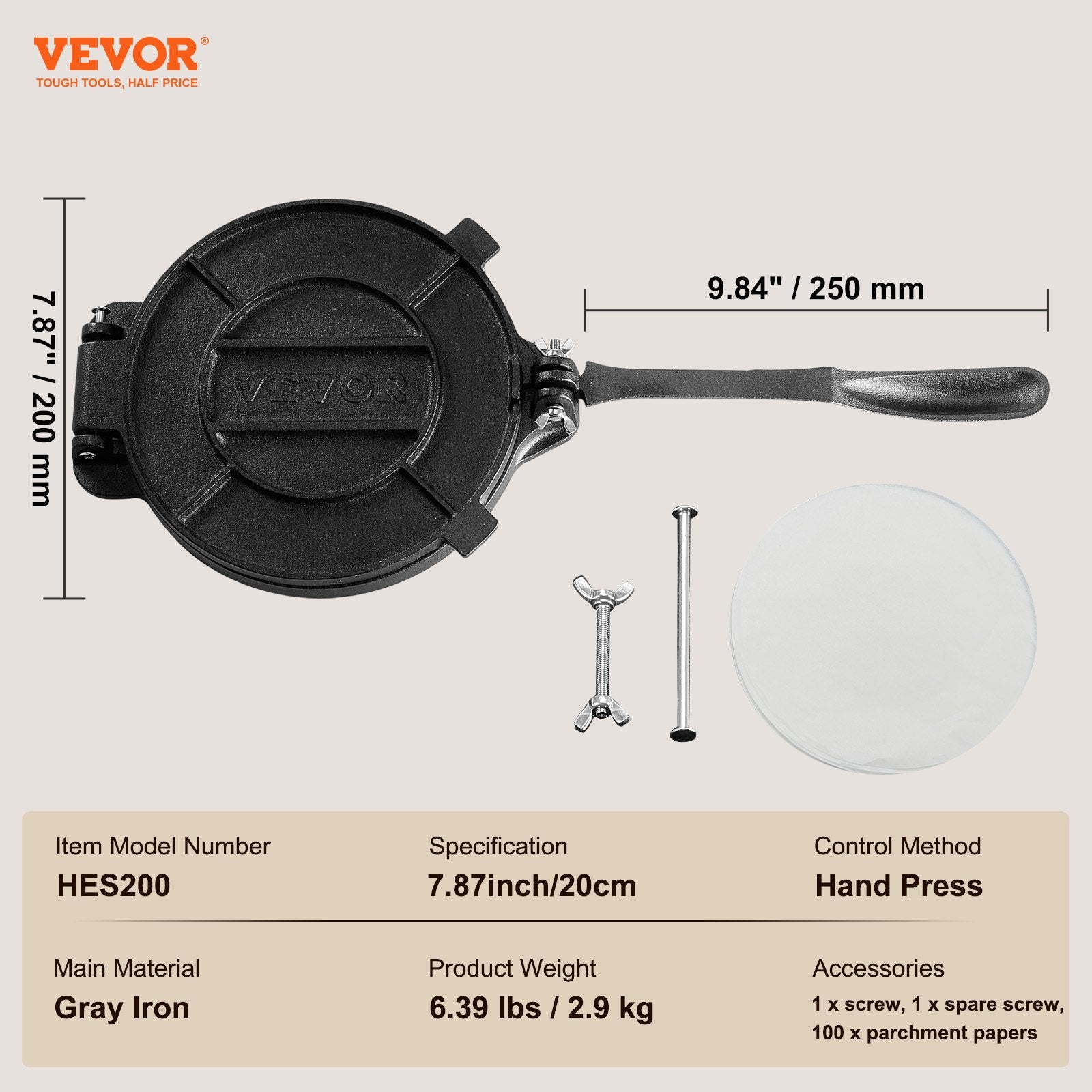 Tortilla Press, 8 Inch Tortilla and Roti Maker, Cast Iron Heavy Duty Tortilladora Press, Pre-Seasoned V952-SYSBBY8YCZT0DX21YV0