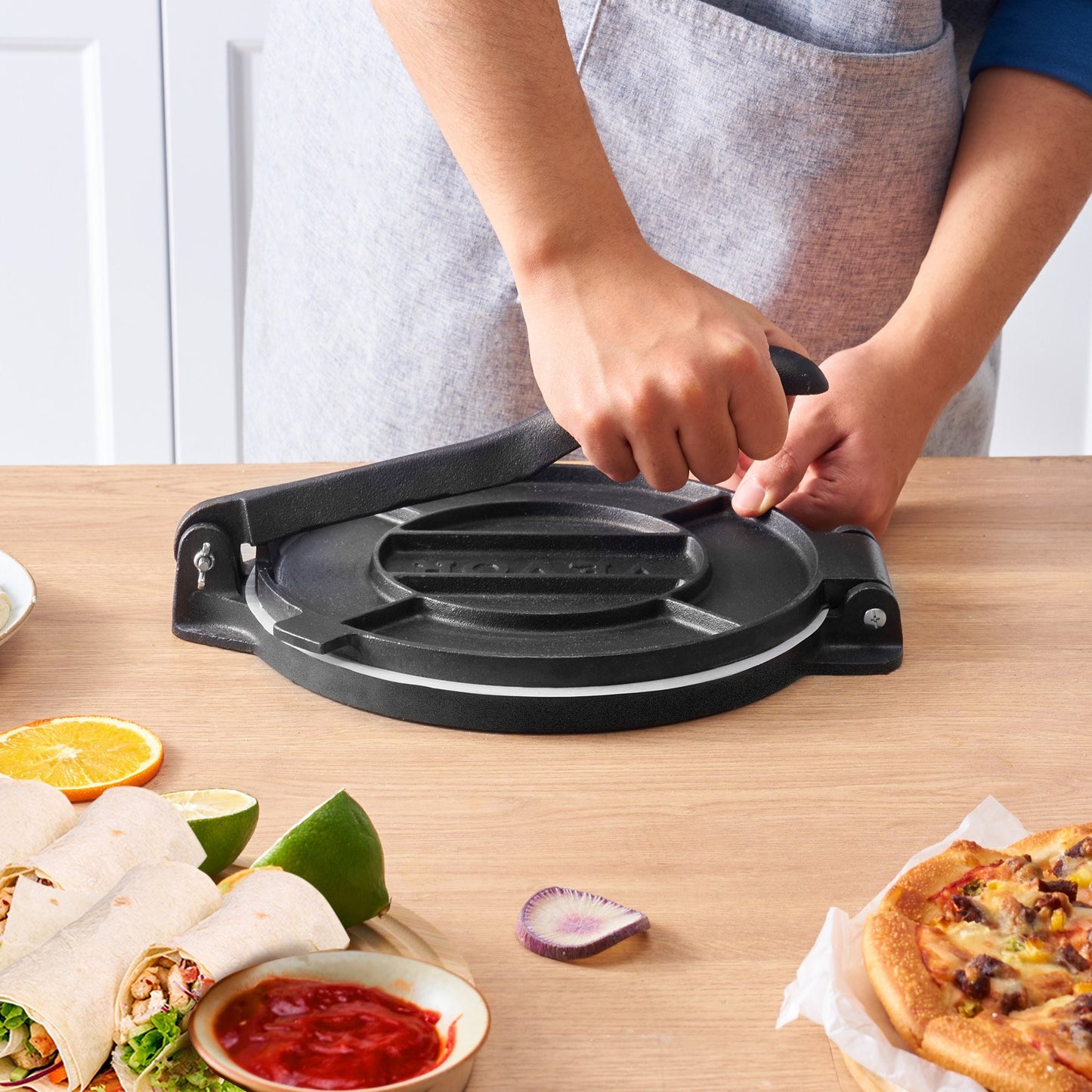 Tortilla Press, 8 Inch Tortilla and Roti Maker, Cast Iron Heavy Duty Tortilladora Press, Pre-Seasoned V952-SYSBBY8YCZT0DX21YV0