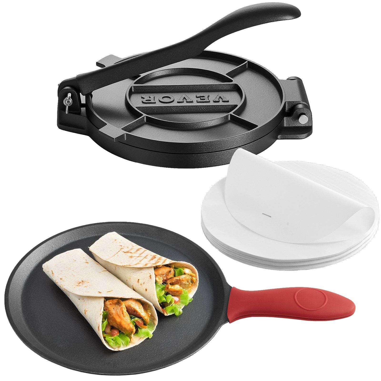 Tortilla Press, 250mm Cast Iron Tortilla and Roti Maker, Heavy Duty Tortilladora Press, Pataconera Makers V952-SYSBBYZTSD10PCND5001V0