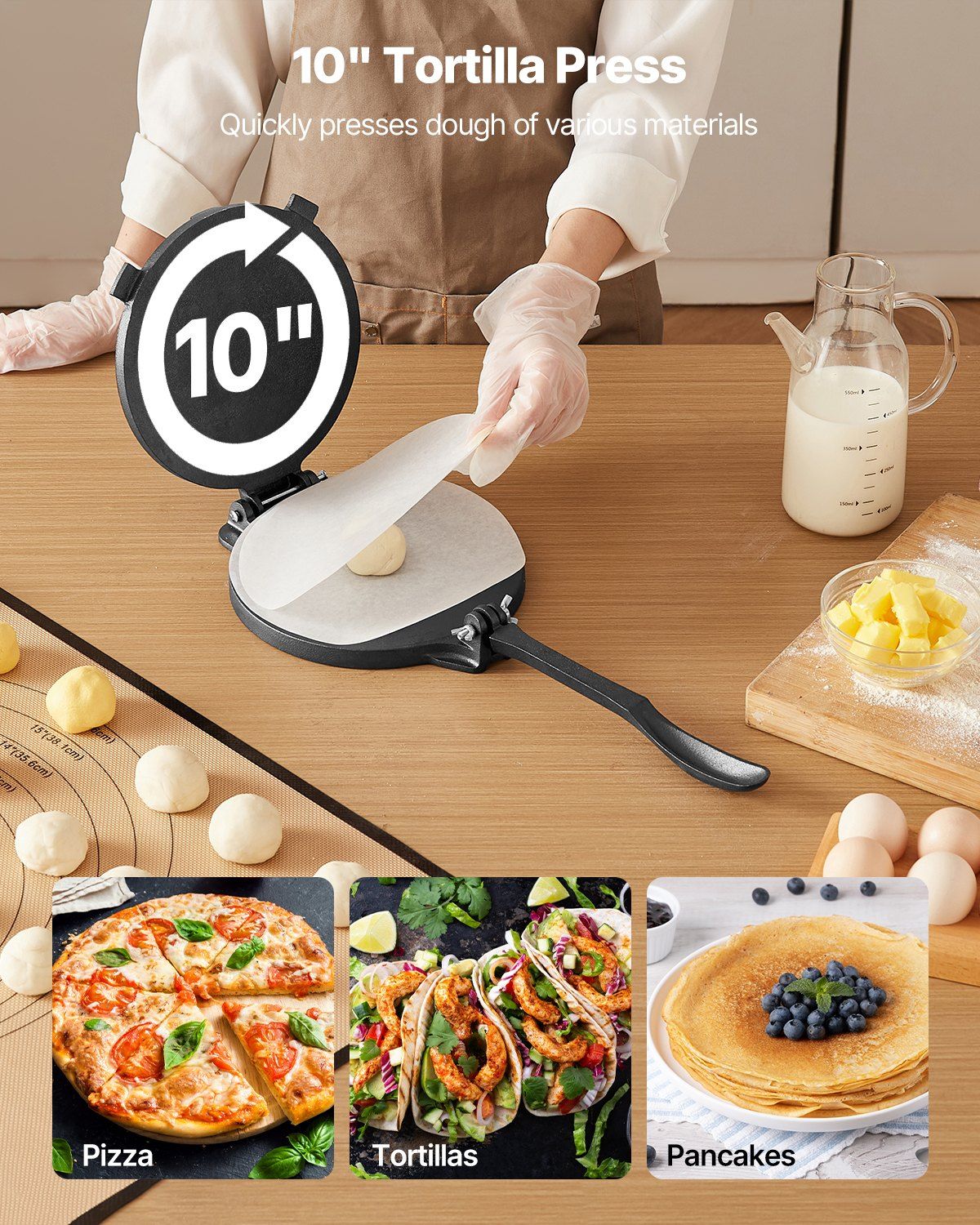 Tortilla Press, 250mm Cast Iron Tortilla and Roti Maker, Heavy Duty Tortilladora Press, Pataconera Makers V952-SYSBBYZTSD10PCND5001V0