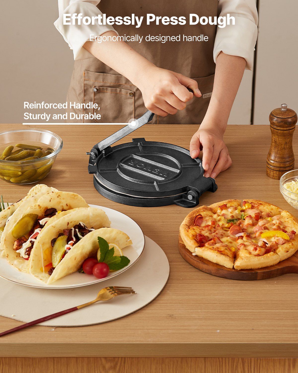 Tortilla Press, 250mm Cast Iron Tortilla and Roti Maker, Heavy Duty Tortilladora Press, Pataconera Makers V952-SYSBBYZTSD10PCND5001V0