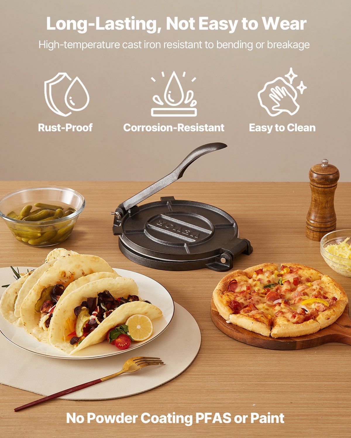 Tortilla Press, 250mm Cast Iron Tortilla and Roti Maker, Heavy Duty Tortilladora Press, Pataconera Makers V952-SYSBBYZTSD10PCND5001V0