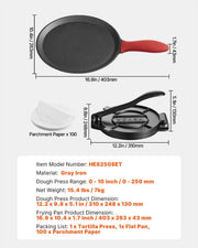 Tortilla Press, 250mm Cast Iron Tortilla and Roti Maker, Heavy Duty Tortilladora Press, Pataconera Makers V952-SYSBBYZTSD10PCND5001V0