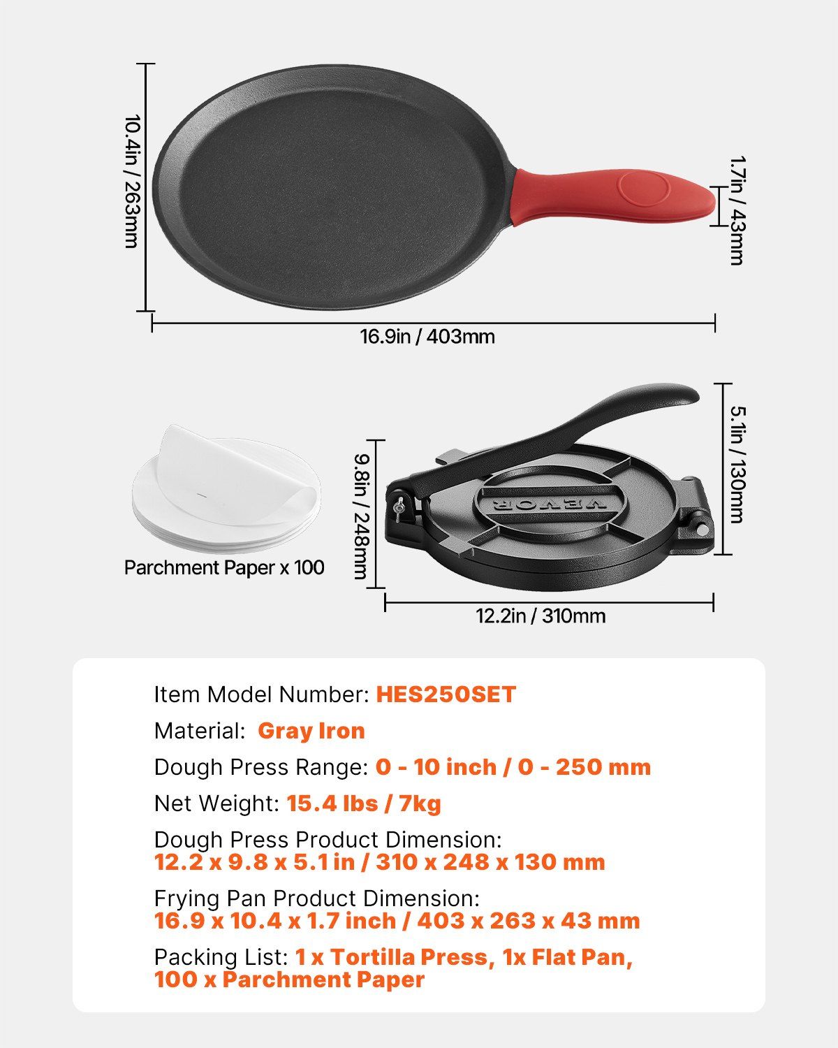 Tortilla Press, 250mm Cast Iron Tortilla and Roti Maker, Heavy Duty Tortilladora Press, Pataconera Makers V952-SYSBBYZTSD10PCND5001V0