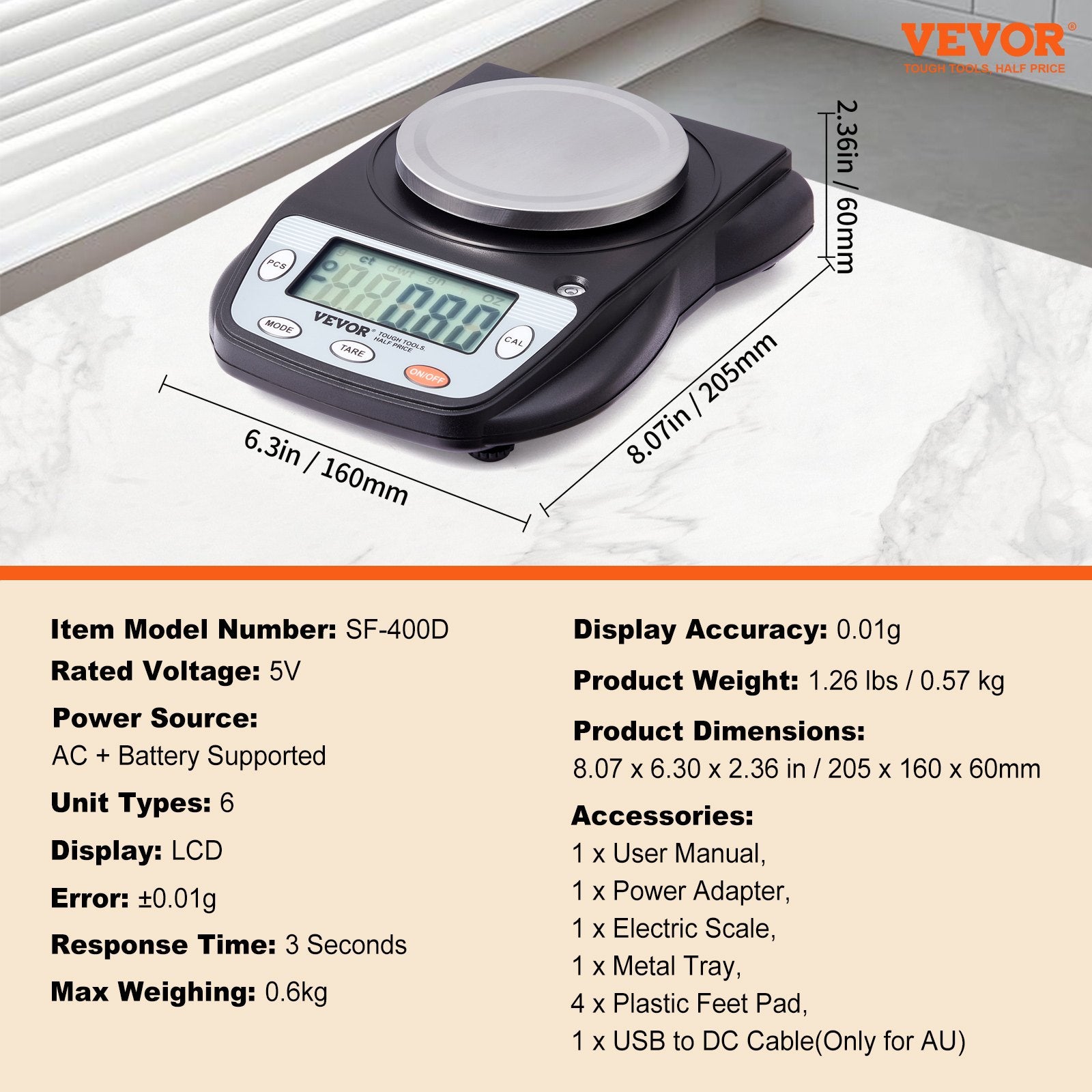 Analytical Balance Lab Scale 600g x 0.01g 6 Units Conversion Electronic V952-SYSCHTP001G0QUY4VV3