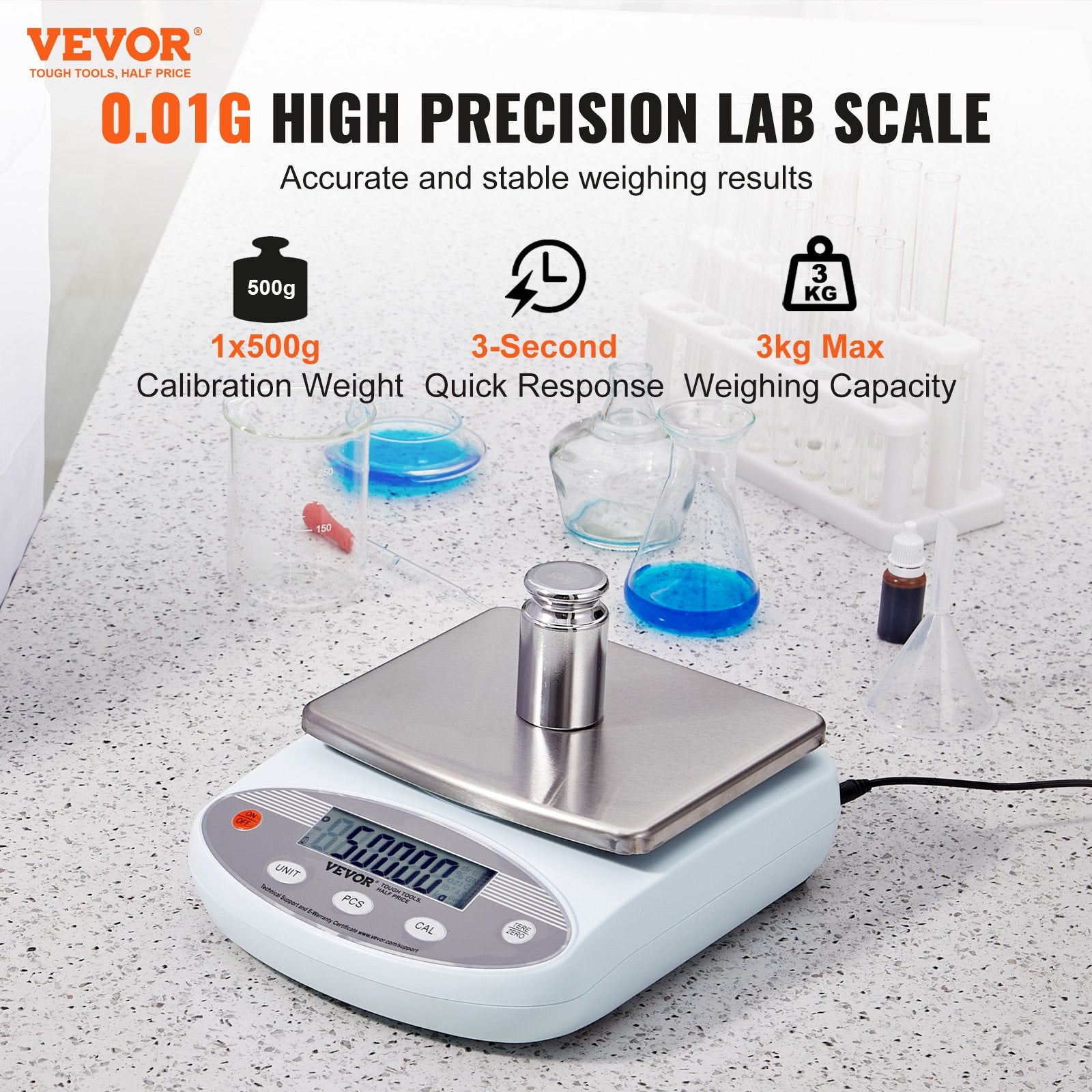 Analytical Balance Lab Scale 3000g x 0.01g 13 Units Conversion Electronic V952-SYSCHTP001G3Y8XORV3