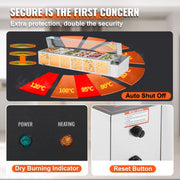 Commercial Electric Food Warmer Countertop Buffet 6*5Qt with Glass Shield V952-SYSPBWQ613FSC97P0V3