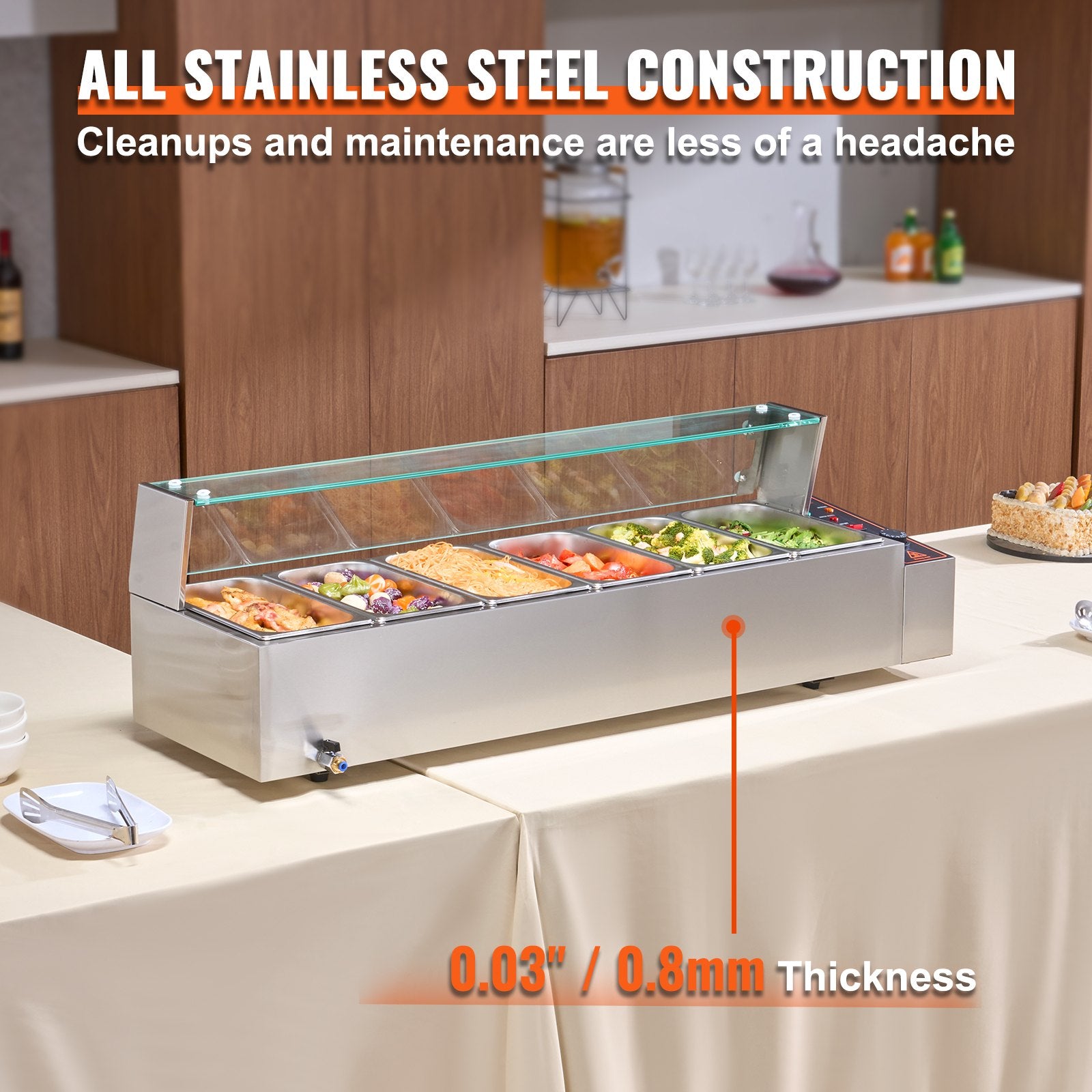 Commercial Electric Food Warmer Countertop Buffet 6*5Qt with Glass Shield V952-SYSPBWQ613FSC97P0V3