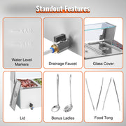 Commercial Electric Food Warmer Countertop Buffet 6*5Qt with Glass Shield V952-SYSPBWQ613FSC97P0V3