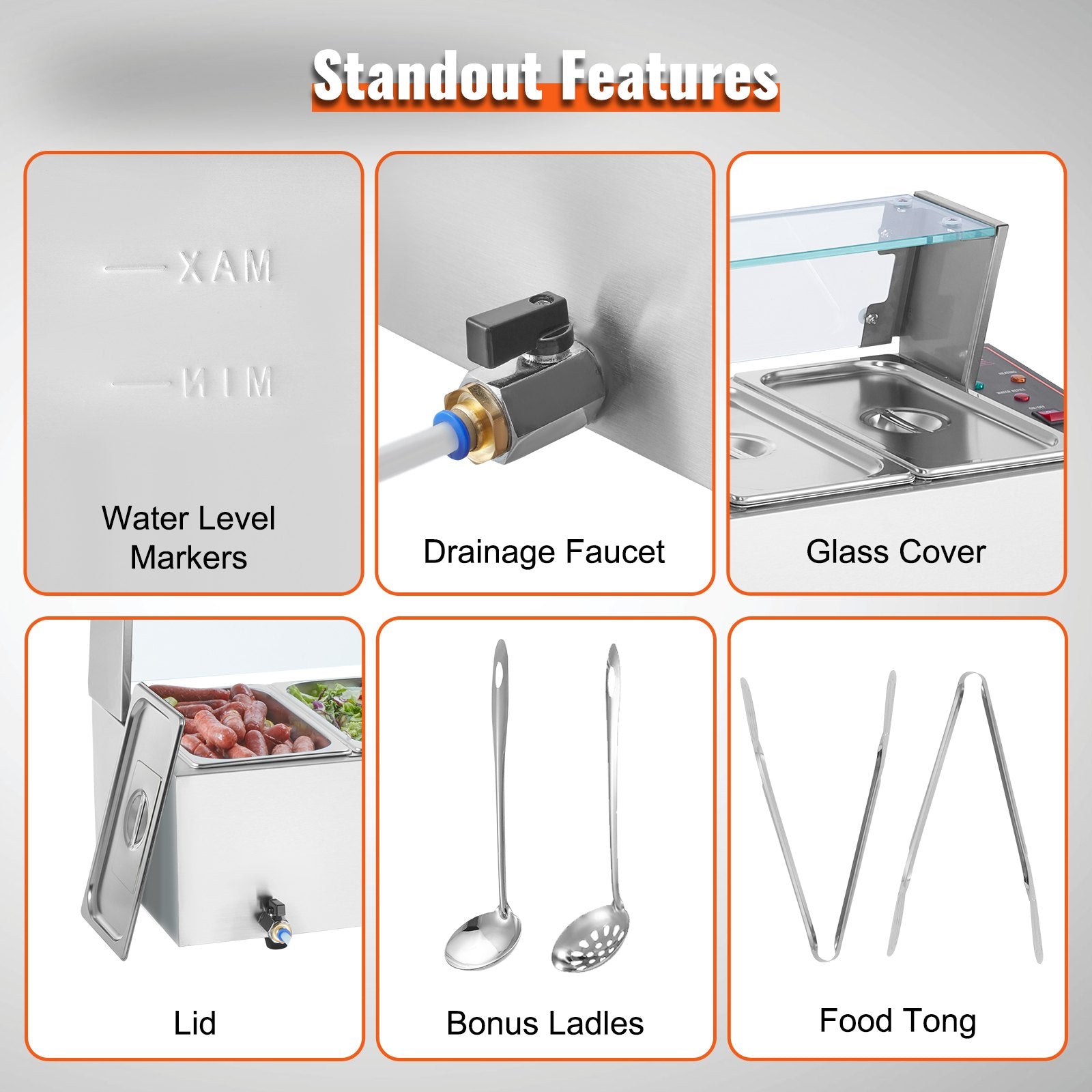 Commercial Electric Food Warmer Countertop Buffet 6*5Qt with Glass Shield V952-SYSPBWQ613FSC97P0V3