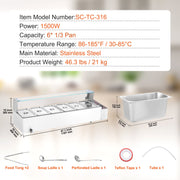 Commercial Electric Food Warmer Countertop Buffet 6*5Qt with Glass Shield V952-SYSPBWQ613FSC97P0V3