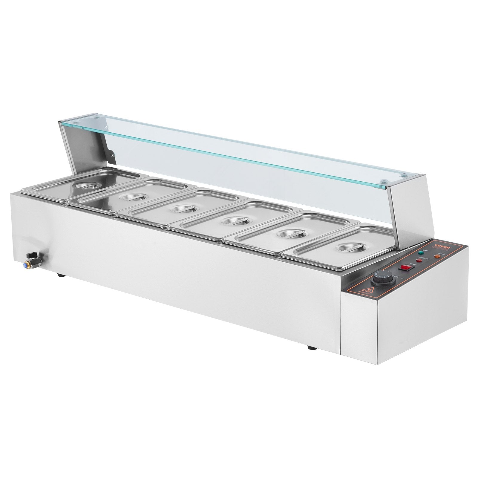Commercial Electric Food Warmer Countertop Buffet 6*5Qt with Glass Shield V952-SYSPBWQ613FSC97P0V3