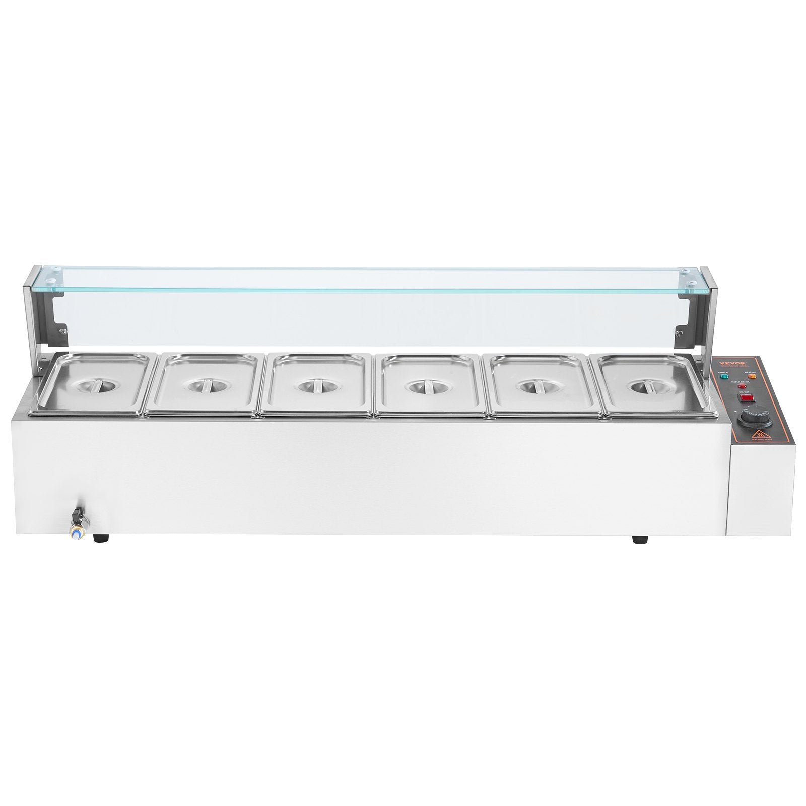 Commercial Electric Food Warmer Countertop Buffet 6*5Qt with Glass Shield V952-SYSPBWQ613FSC97P0V3