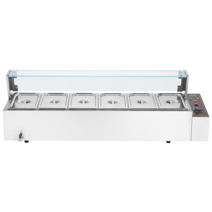 Commercial Electric Food Warmer Countertop Buffet 6*5Qt with Glass Shield V952-SYSPBWQ613FSC97P0V3