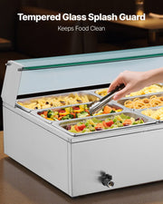 Commercial Food Warmer, 1500W Electric Stainless Steel Steam Food Warmer with Glass Cover, 9-Pan Countertop V952-SYSPBWQ913FS5WYYO002V3