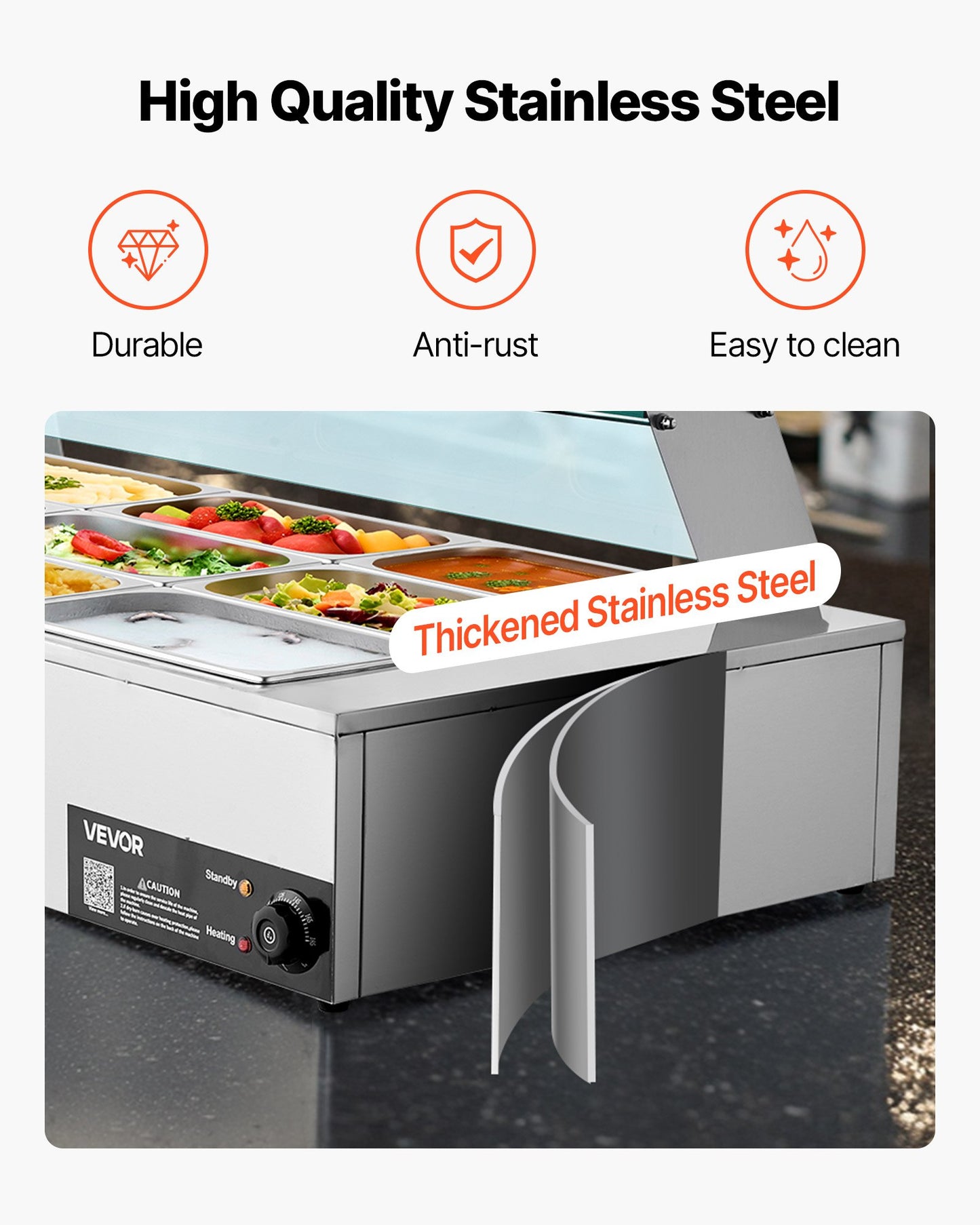 Commercial Food Warmer, 1500W Electric Stainless Steel Steam Food Warmer with Glass Cover, 9-Pan Countertop V952-SYSPBWQ913FS5WYYO002V3