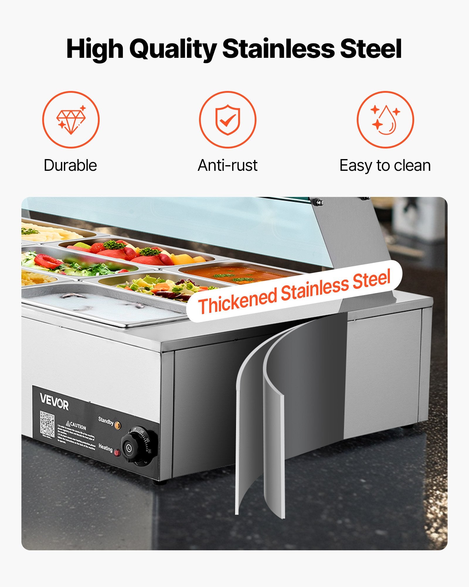 Commercial Food Warmer, 1500W Electric Stainless Steel Steam Food Warmer with Glass Cover, 9-Pan Countertop V952-SYSPBWQ913FS5WYYO002V3
