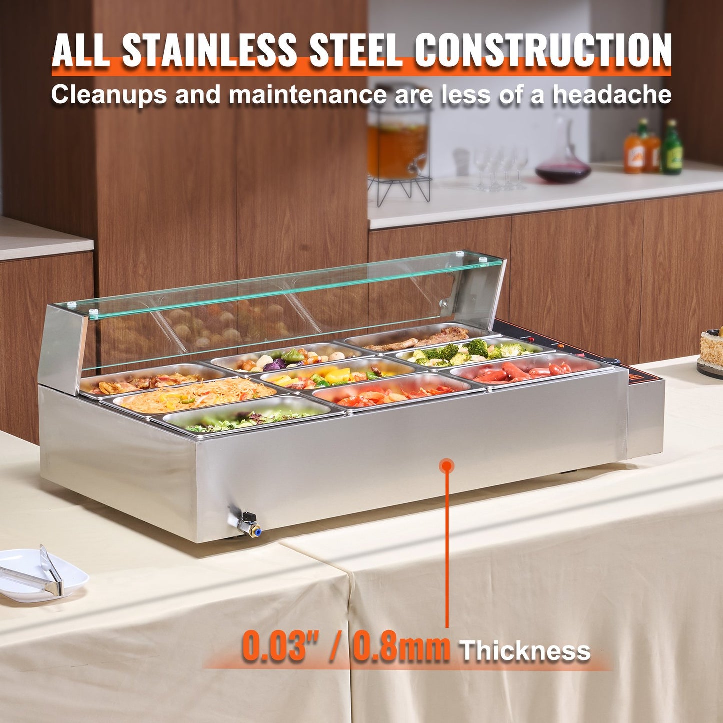Commercial Electric Food Warmer Countertop Buffet 9*5Qt with Glass Shield V952-SYSPBWQ913FS5WYYOV3