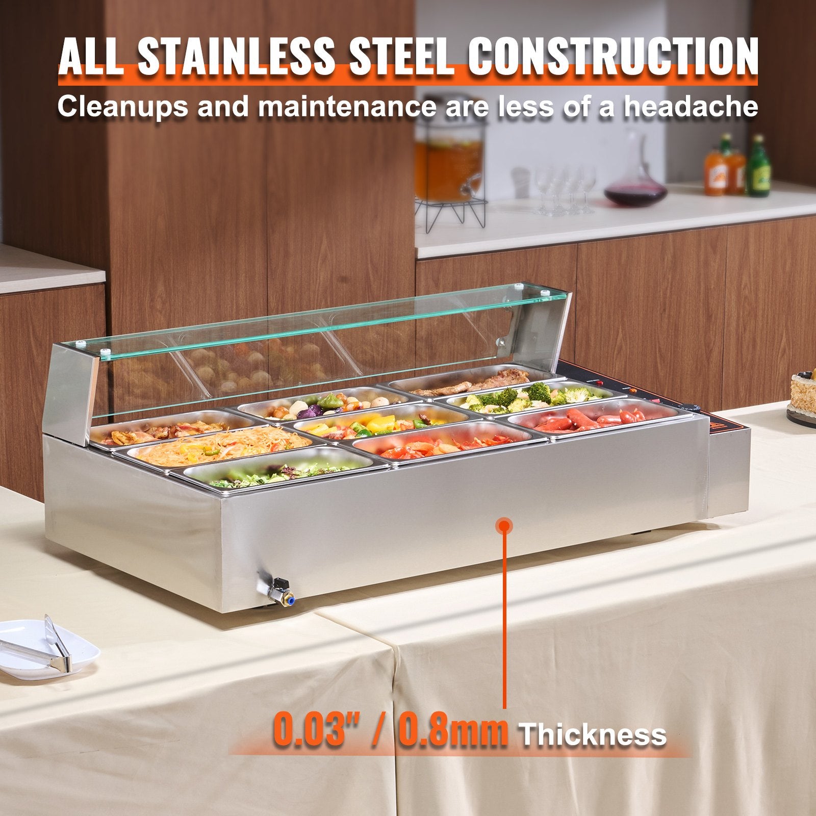 Commercial Electric Food Warmer Countertop Buffet 9*5Qt with Glass Shield V952-SYSPBWQ913FS5WYYOV3