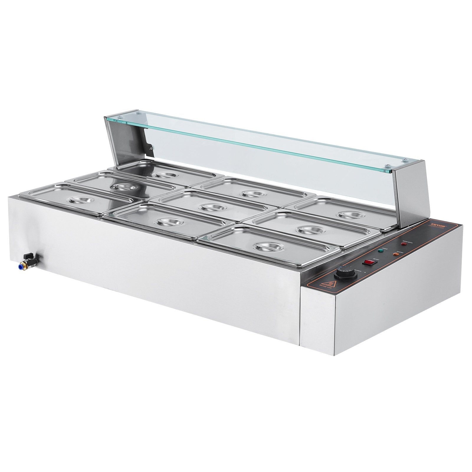Commercial Electric Food Warmer Countertop Buffet 9*5Qt with Glass Shield V952-SYSPBWQ913FS5WYYOV3