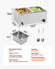 Commercial Food Warmer, 2-Pan Electric Steam Table, 1200W Professional Countertop Stainless Steel Buffet Bain V952-SYSPBWQPTK21AMZ4ZV3