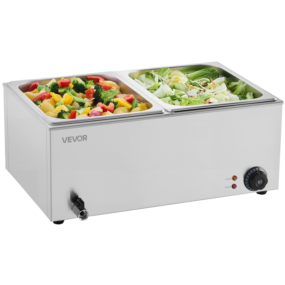 Commercial Food Warmer, 2-Pan Electric Steam Table, 1200W Professional Countertop Stainless Steel Buffet Bain V952-SYSPBWQPTK21AMZ4ZV3