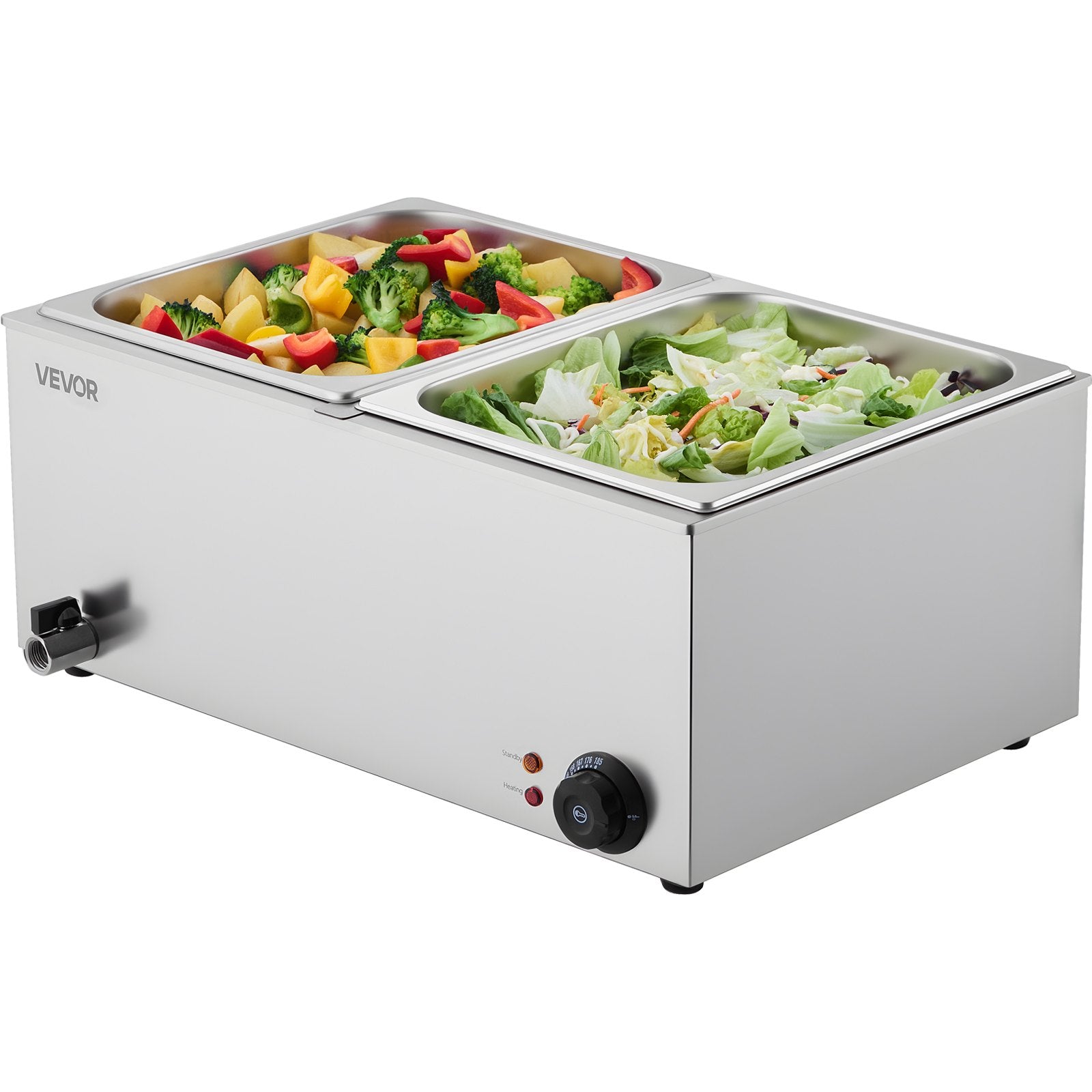 Commercial Food Warmer, 2-Pan Electric Steam Table, 1200W Professional Countertop Stainless Steel Buffet Bain V952-SYSPBWQPTK21AMZ4ZV3