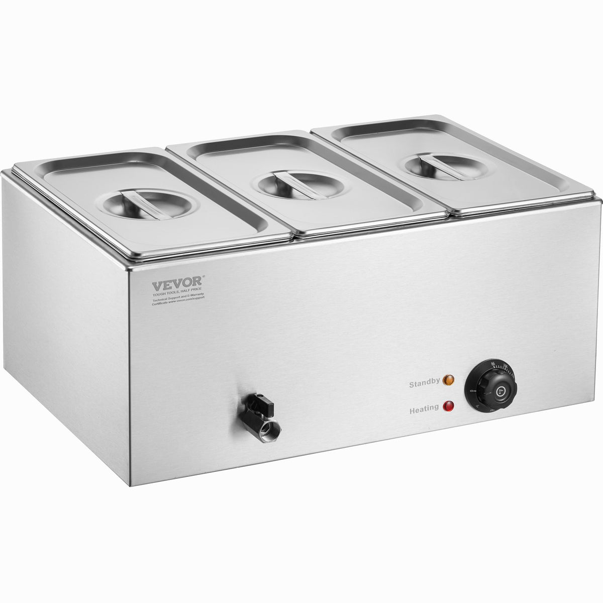 3-Pan Commercial Food Warmer, 16.5L Electric Steam Table, 1200W Professional Countertop Stainless Steel V952-SYSPBWQPTK31E3ZVSV3
