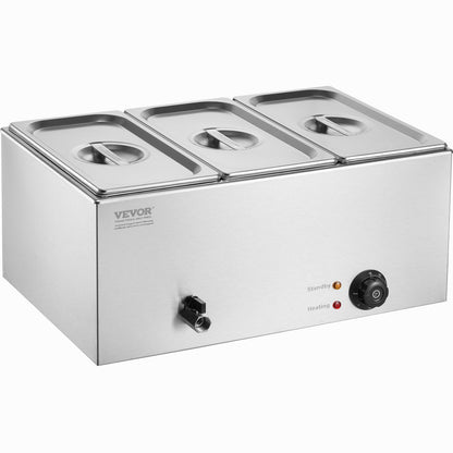 3-Pan Commercial Food Warmer, 16.5L Electric Steam Table, 1200W Professional Countertop Stainless Steel V952-SYSPBWQPTK31E3ZVSV3