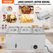 3-Pan Commercial Food Warmer, 16.5L Electric Steam Table, 1200W Professional Countertop Stainless Steel V952-SYSPBWQPTK31E3ZVSV3
