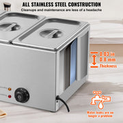 3-Pan Commercial Food Warmer, 16.5L Electric Steam Table, 1200W Professional Countertop Stainless Steel V952-SYSPBWQPTK31E3ZVSV3