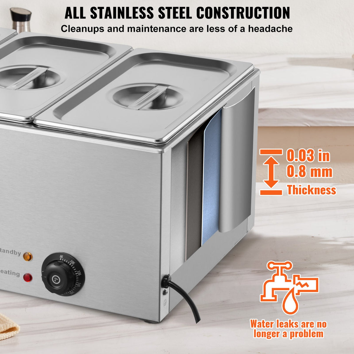 3-Pan Commercial Food Warmer, 16.5L Electric Steam Table, 1200W Professional Countertop Stainless Steel V952-SYSPBWQPTK31E3ZVSV3