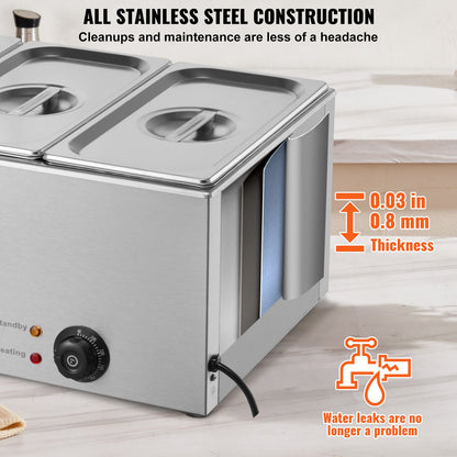 3-Pan Commercial Food Warmer, 16.5L Electric Steam Table, 1200W Professional Countertop Stainless Steel V952-SYSPBWQPTK31E3ZVSV3