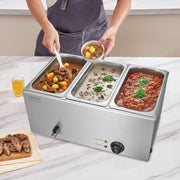 3-Pan Commercial Food Warmer, 16.5L Electric Steam Table, 1200W Professional Countertop Stainless Steel V952-SYSPBWQPTK31E3ZVSV3