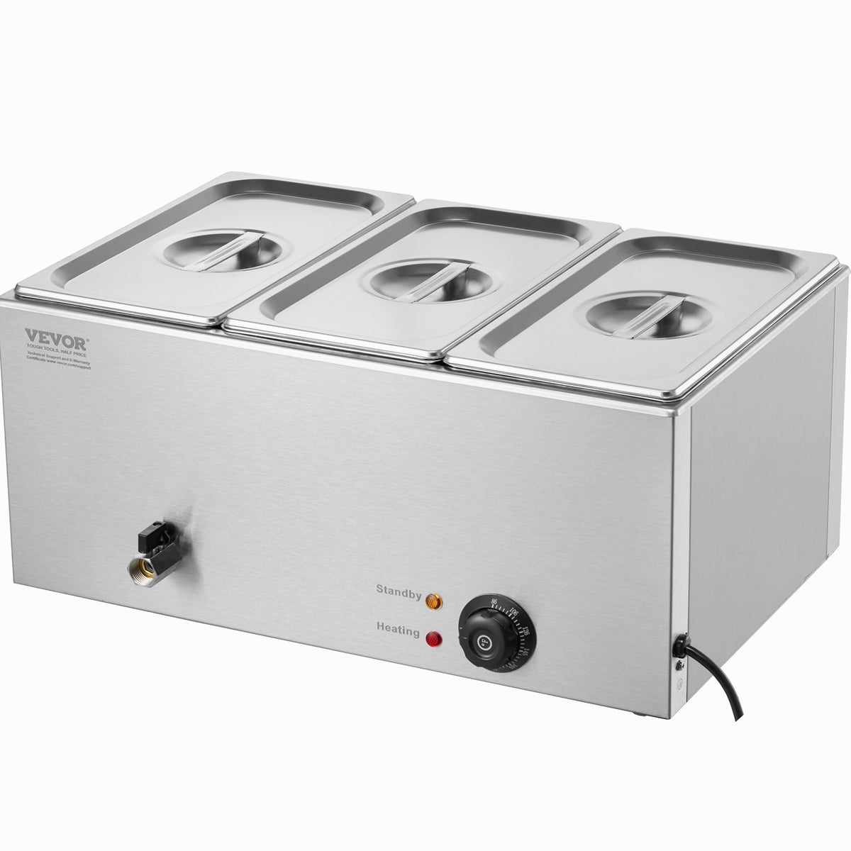 3-Pan Commercial Food Warmer, 16.5L Electric Steam Table, 1200W Professional Countertop Stainless Steel V952-SYSPBWQPTK31E3ZVSV3