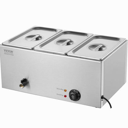 3-Pan Commercial Food Warmer, 16.5L Electric Steam Table, 1200W Professional Countertop Stainless Steel V952-SYSPBWQPTK31E3ZVSV3