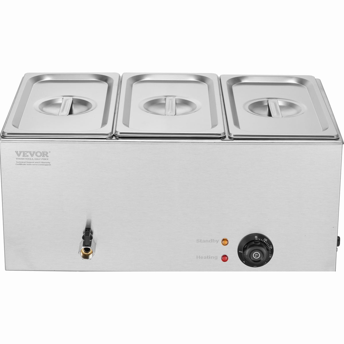 3-Pan Commercial Food Warmer, 16.5L Electric Steam Table, 1200W Professional Countertop Stainless Steel V952-SYSPBWQPTK31E3ZVSV3