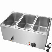 3-Pan Commercial Food Warmer, 16.5L Electric Steam Table, 1200W Professional Countertop Stainless Steel V952-SYSPBWQPTK31E3ZVSV3