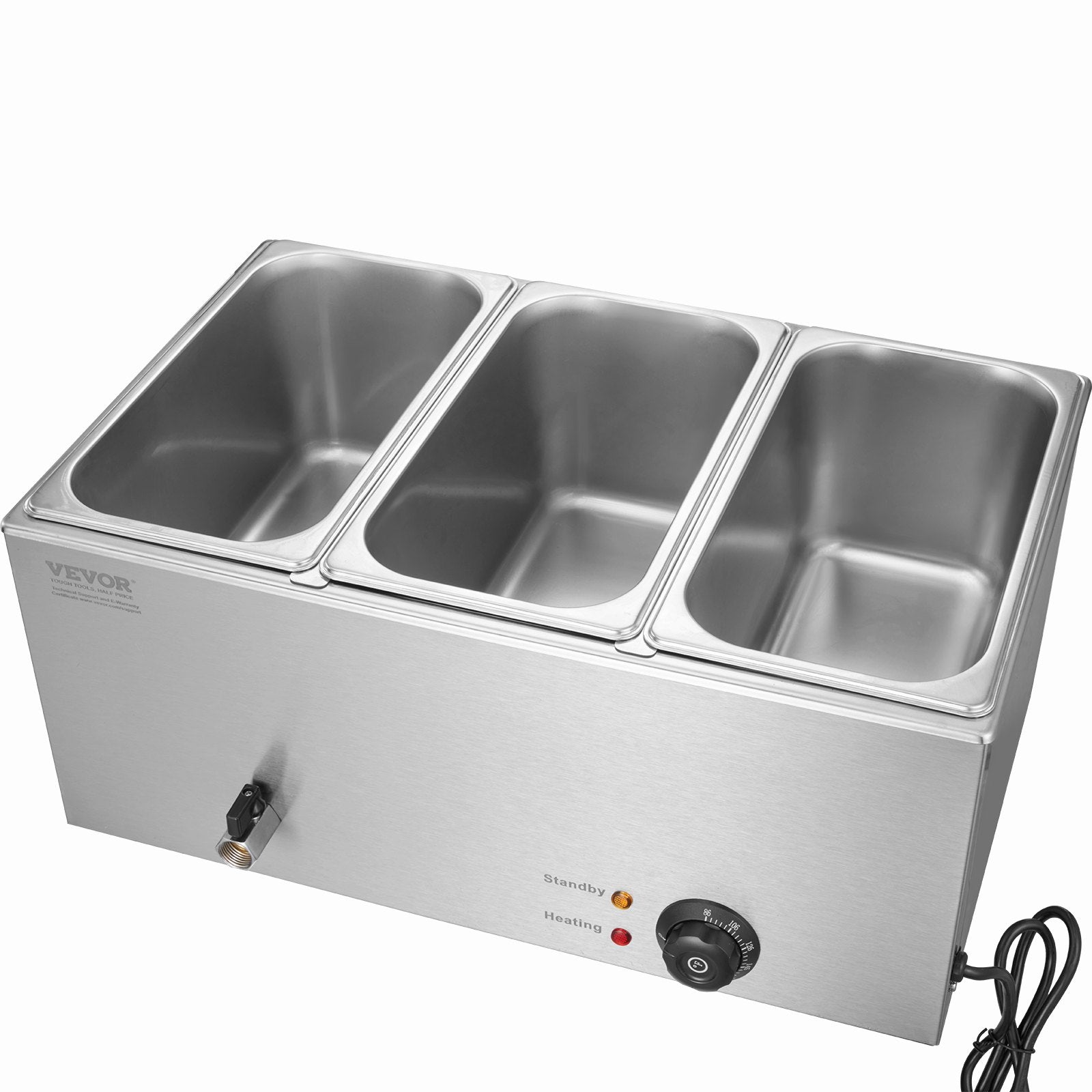 3-Pan Commercial Food Warmer, 16.5L Electric Steam Table, 1200W Professional Countertop Stainless Steel V952-SYSPBWQPTK31E3ZVSV3