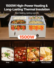 Commercial Food Warmer, 1500W Electric Stainless Steel Steam Food Warmer with Lid, 4-Pan Fast Heating V952-SYSPBWQPTK41SB7R9002V3