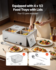 Commercial Food Warmer, 1500W Electric Stainless Steel Steam Food Warmer with Lid, 4-Pan Fast Heating V952-SYSPBWQPTK41SB7R9002V3