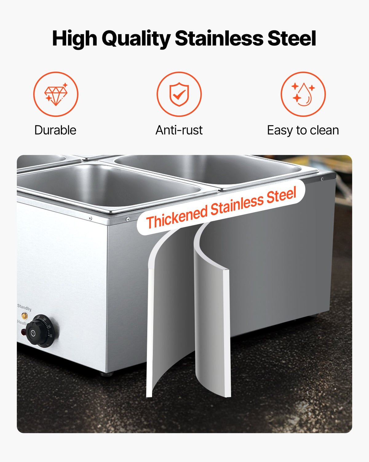 Commercial Food Warmer, 1500W Electric Stainless Steel Steam Food Warmer with Lid, 4-Pan Fast Heating V952-SYSPBWQPTK41SB7R9002V3